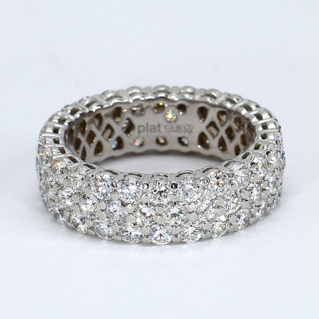 Platinum Three-Row Pavé Diamond Ring (~7.75cttw) - Size 8 For Sale - Image 4 of 6