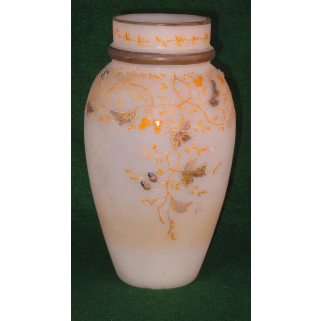 Late 19th Century Glass Vase Moser Style Art Nouveau Hand Painted Enameled Leaves 3d Acorns Antique For Sale - Image 14 of 14