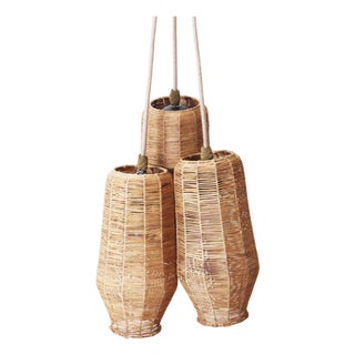 Mid-Century Modern Straw Pendant Lights, 1950s, Set of 3 For Sale