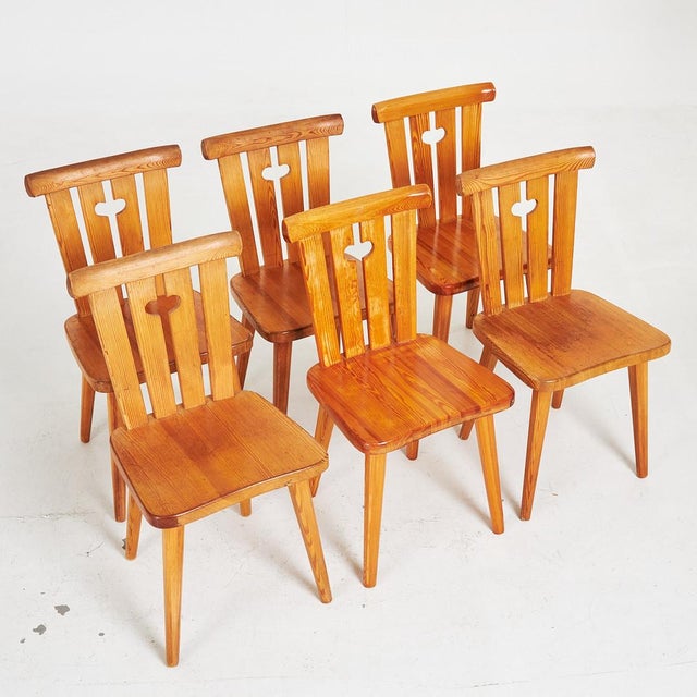 Brutalist Vintage Pine Chairs attributed to Göran Malmwall for Karl Andersson & Sons, Sweden, 1950s, Set of 6 For Sale - Image 3 of 6