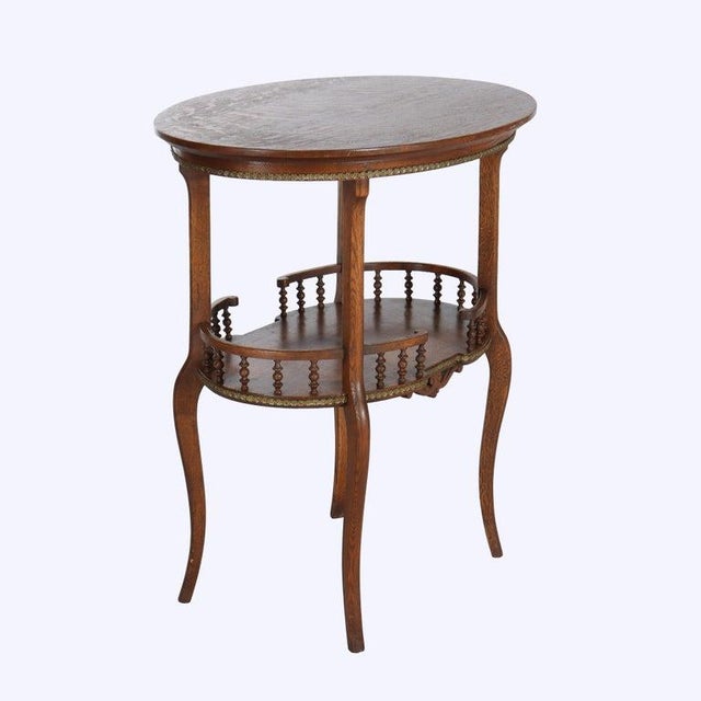 Wood Antique Rj Horner Oak & Ormolu Oval Occasional Table With Spindle Rail C1900 For Sale - Image 7 of 10