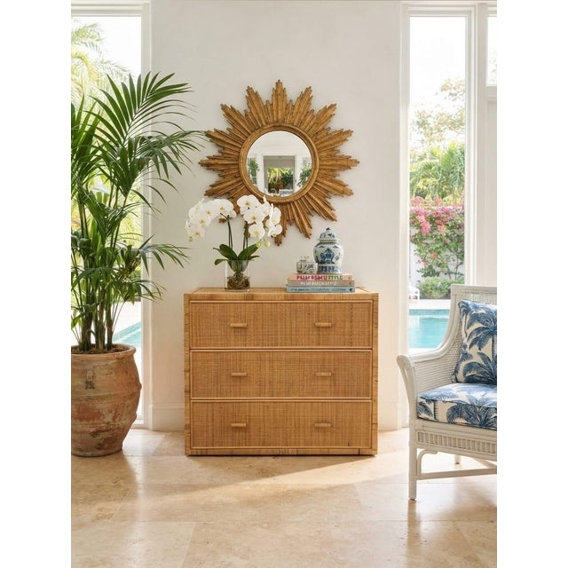 Tan Vintage Palm Beach Style Woven Wicker & Pencil Reed 3-Drawer Chest For Sale - Image 8 of 12