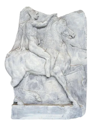 1950s Resin and Paint Relief of Ancient Roman on Horseback