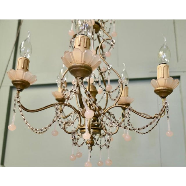 1920s Vintage Art Deco Pink Venetian Chandelier, 1920 For Sale - Image 5 of 7