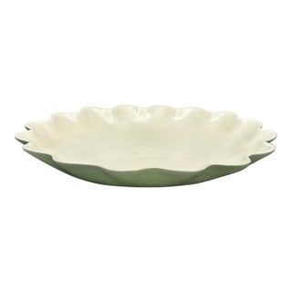 Vintage Red Wing Pottery Beige and Chartreuse Ruffled Console Bowl For Sale
