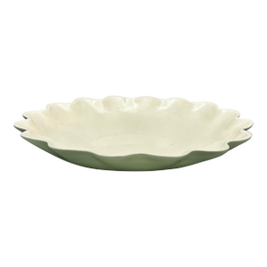 Vintage Red Wing Pottery Beige and Chartreuse Ruffled Console Bowl