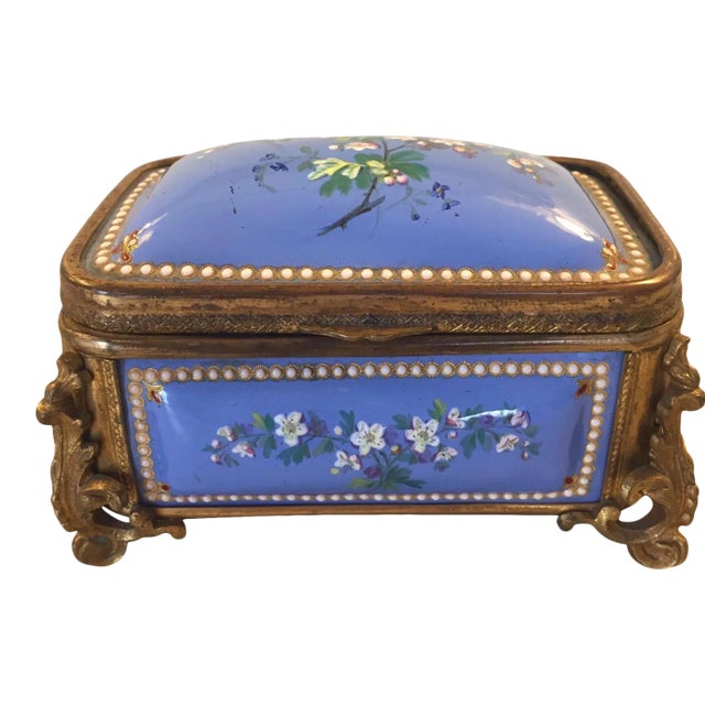 1885 Bronze Gilt and Hand Painted Enameled Cofferette For Sale