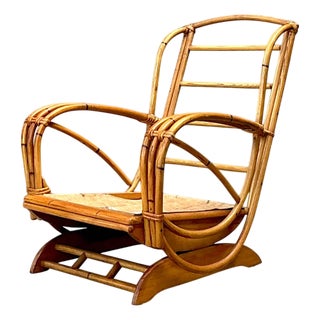 Vintage Heywood Wakefield Rattan Springer Lounge Chair For Sale