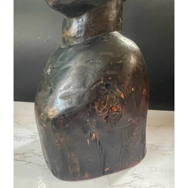 Vintage Hand-Carved Wooden Bust Sculpture Signed Roy • Fine Arts Decor For Sale - Image 9 of 10