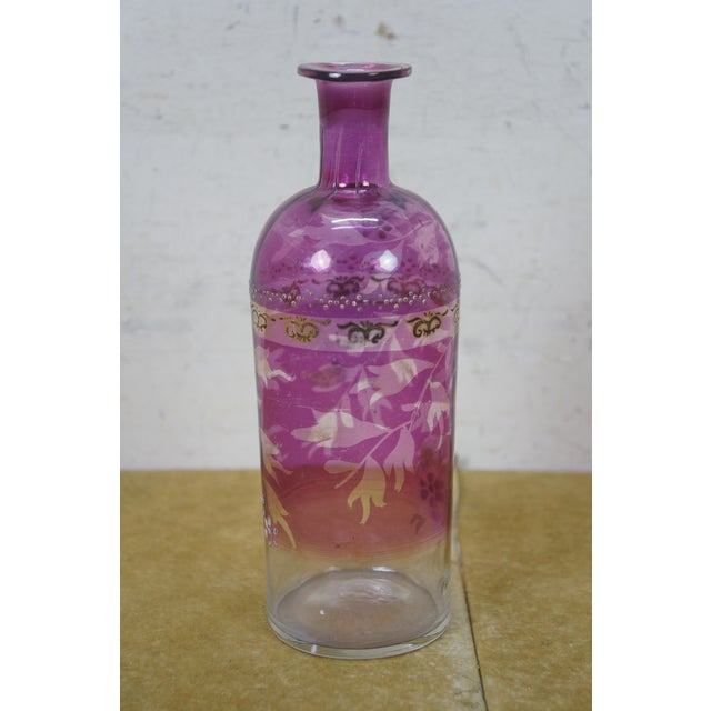 Antique Bohemian Cranberry Art Glass Liquor Wine Decanter Bottle 10" For Sale - Image 13 of 16