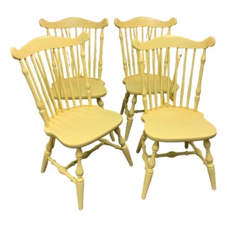 20th Century Yellow Painted Windsor Chairs Set of Four For Sale