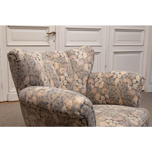 Textile Vintage Danish Wingback Chair with Jacquard Fabric, 1940s For Sale - Image 7 of 13