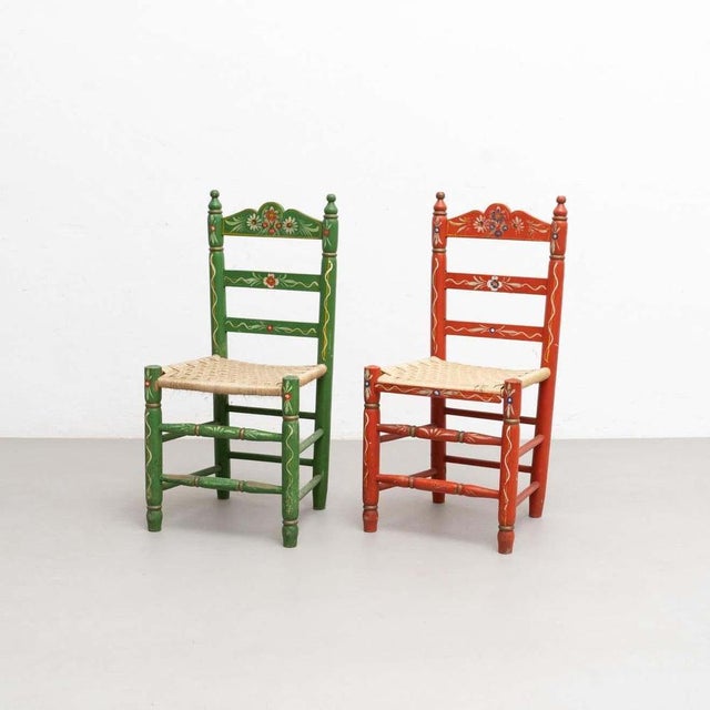 1940s Rustic Traditional Hand Painted Wood Chairs, 1940s, Set of 2 For Sale - Image 5 of 18