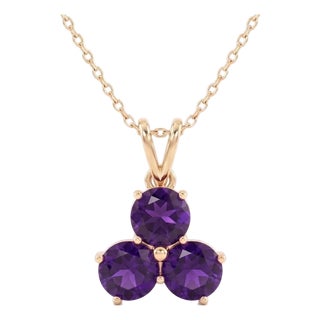 Dainty Purple Amethyst Trio Stone Pendant | Natural Gemstone Cluster Pendant | February Birthstone Jewelry for Woman For Sale