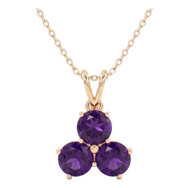 Dainty Purple Amethyst Trio Stone Pendant | Natural Gemstone Cluster Pendant | February Birthstone Jewelry for Woman For Sale