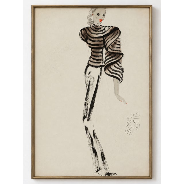 Bring Parisian glamour to a bedroom or dressing room with this vintage French fashion art print reproduction. A sculptural...