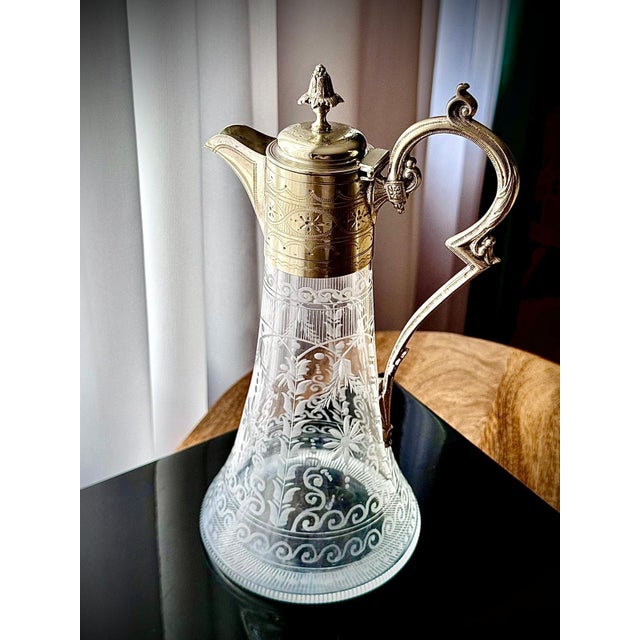 Victorian Silver-Plated and Etched Glass Claret Jug, 1800s For Sale - Image 12 of 18