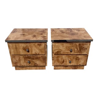Burl Laminate and Chrome Nightstands - a Pair For Sale
