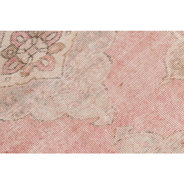 Textile Vintage Turkish Pink and Beige Handmade Medallion Floral Wool Runner For Sale - Image 7 of 10