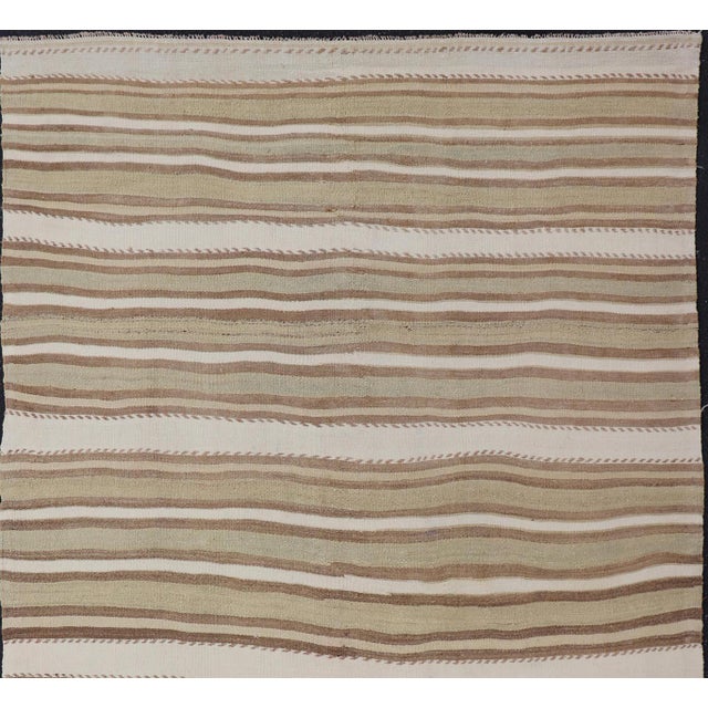 1950s Doris Leslie Blau Taupe with Beige Vintage Striped Taupe And Beige Rug For Sale - Image 5 of 11