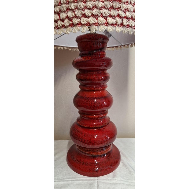 Cream Large Vintage German Table Lamp with Red Ceramic Base and Handmade Fabric Shade from Lamplove, 1970s For Sale - Image 8 of 10