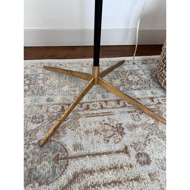AERIN Frankfort floor lamp (model ARN1001) by Visual Comfort & Co: black stem with antique brass accents, X-base, and a...