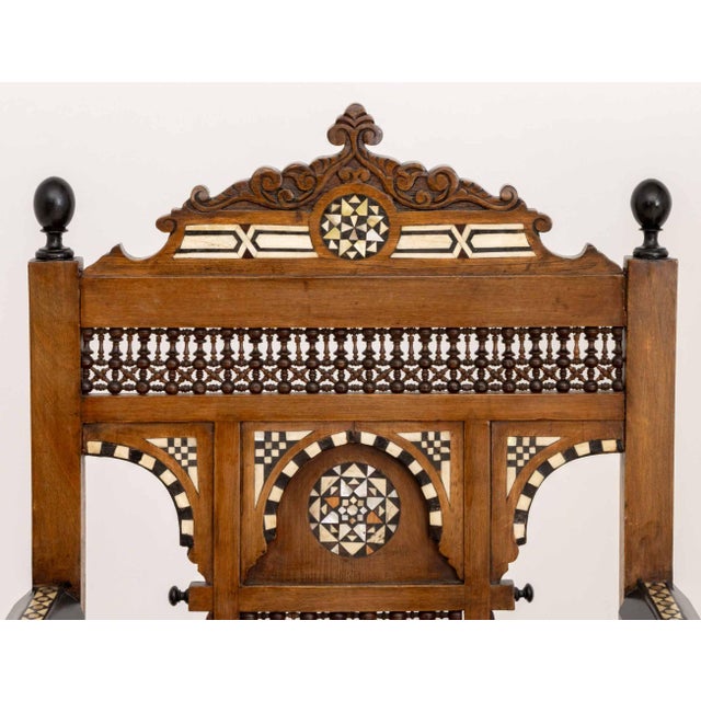 Pair of Moroccan Inlaid Walnut Armchairs For Sale - Image 4 of 12