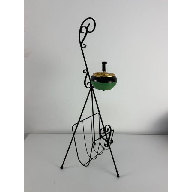 Floor-Standing Ashtray with Magazine Rack in Enameled Wrought Iron, 1950s For Sale - Image 4 of 10