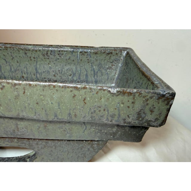 Ceramic Vintage Mid Century Modern Handmade Green Studio Cubist Pottery Planter Pot Vase For Sale - Image 7 of 12