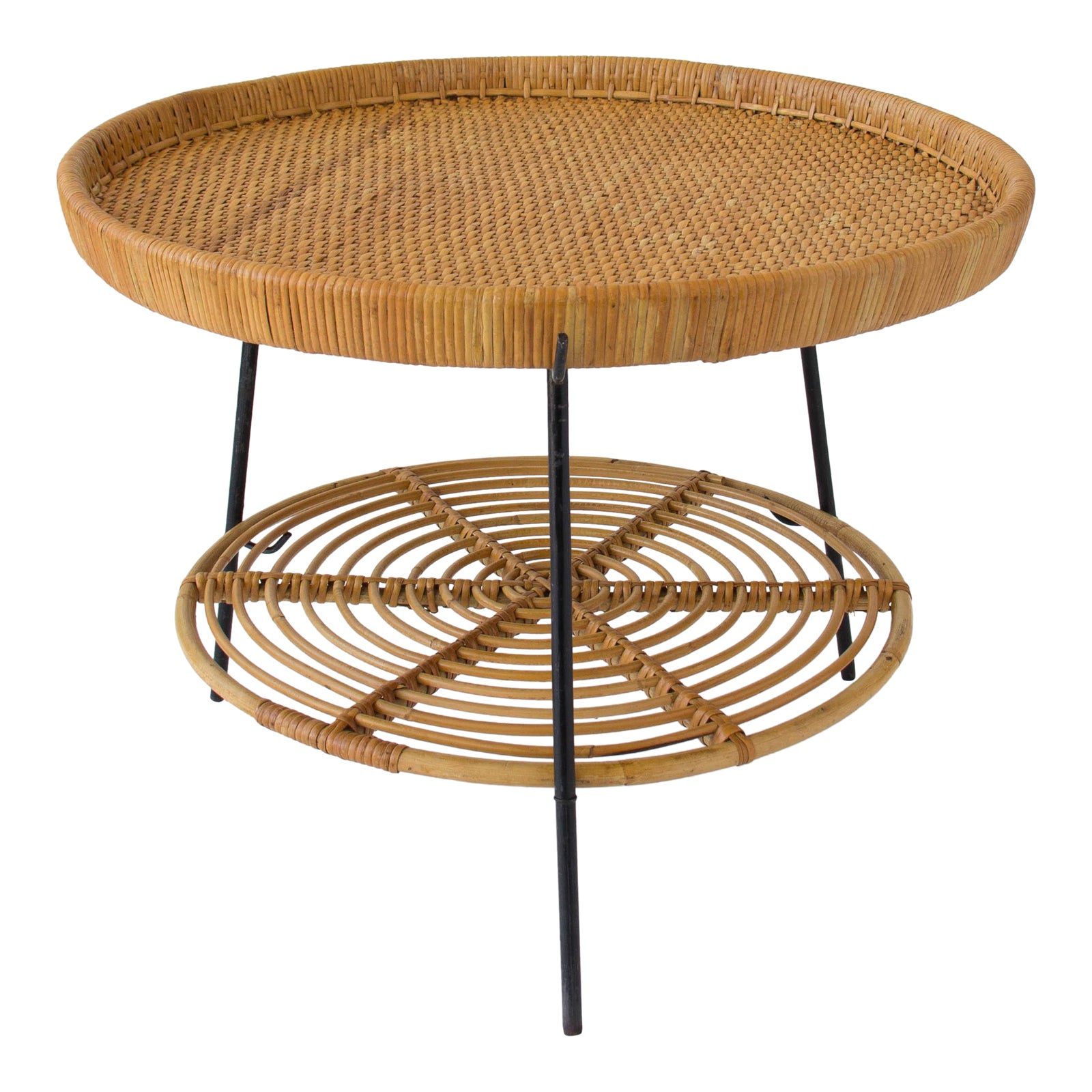 Rattan TwoTier Tray Table with Wrought Iron Legs Chairish