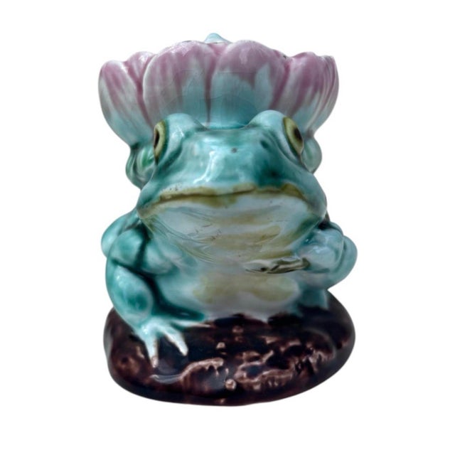 Rare Austrian Majolica Frog Inkwell Circa 1890 For Sale - Image 4 of 8