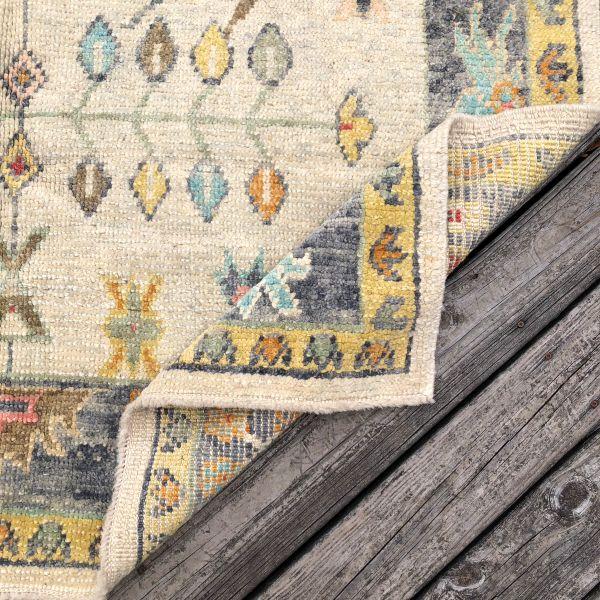 Modern Turkish Oushak Rug With Ivory With Gray and Soft Orange Floral Motifs | 5'10" X 7'7" For Sale - Image 4 of 6