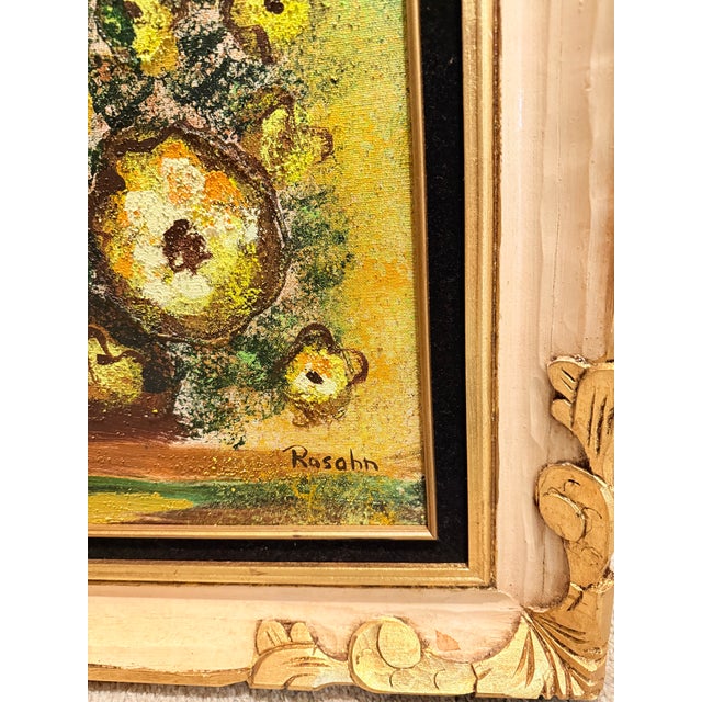 Monumental Mid-Century Impasto Floral Painting in Original Solid Carved Wood Hollywood Regency Frame For Sale - Image 9 of 12