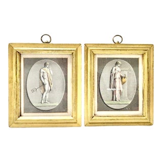 1940s Neoclassical Mercury (Hermes) & Goddess Style Prints, Gilt Frames, Classical Greek Roman Wall Art - a Pair For Sale