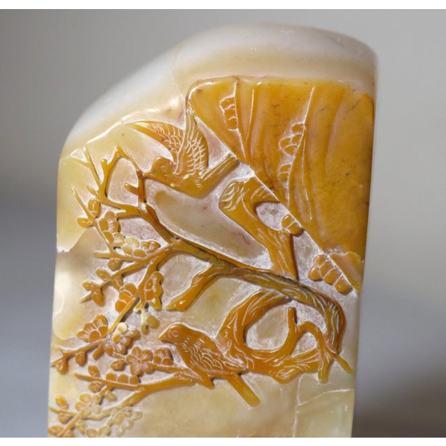 1940s Antique Carved Chinese Shoushan Hard Stone Landscape Sculpture Statue Seal Block For Sale - Image 5 of 12