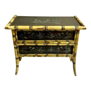 Vintage Chinouserie Aesthetic Style Hand Painted Faux Bamboo Chest of Drawers For Sale