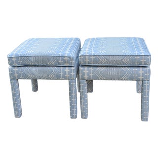 Fermoie Abbey Stripe Parsons Ottomans in Sky Blue- Pair For Sale