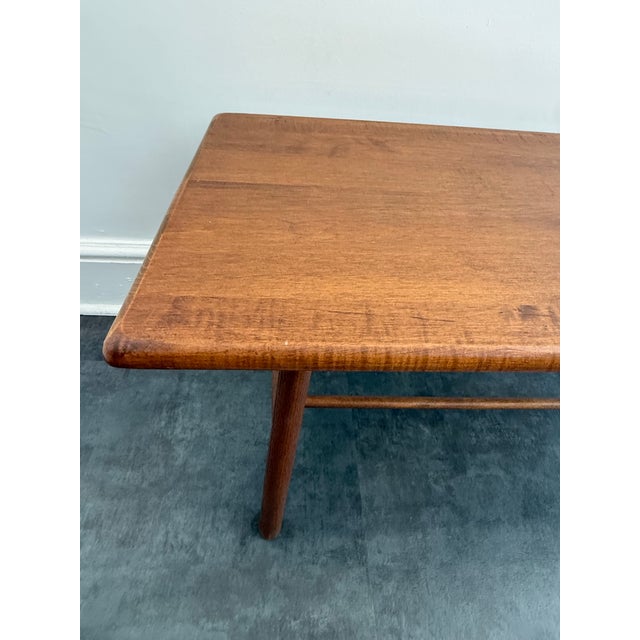 Mid-Century Modern Solid Wood Coffee Table With Ribbed H-Stretcher For Sale - Image 9 of 10