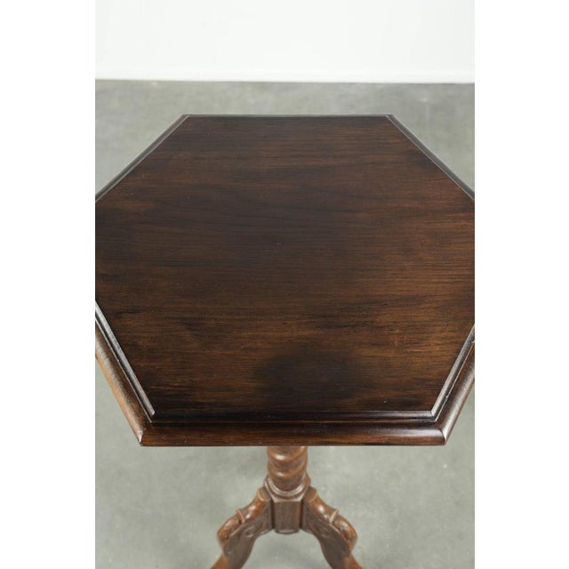 Tall Antique Oak Side Table with Wood Carving For Sale - Image 5 of 10