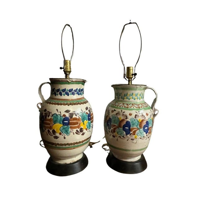 Mexican Vintage 1960s Colorful Mexican Pitcher Table Lamps - Set of 2 For Sale - Image 3 of 13