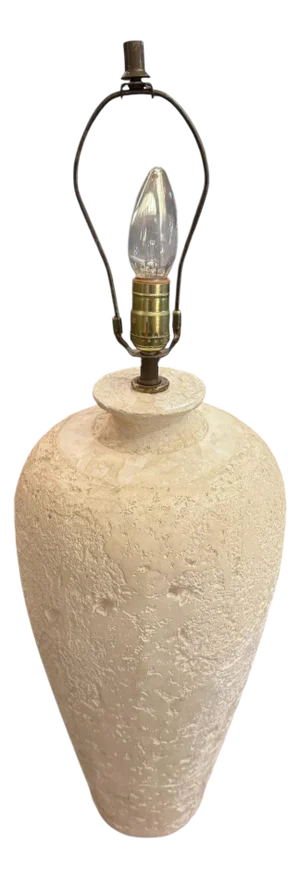 1980s Postmodern Ivory Textured Pottery Ceramic Plaster Small Table Lamp