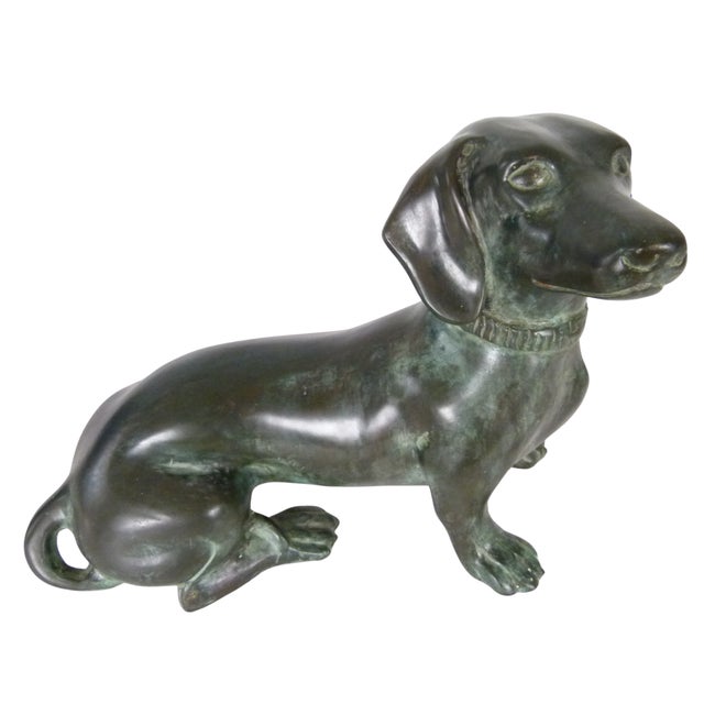 French Mid-Century Solid Bronze Dachshund Sculpture . Weighs 10 LBS . For Sale - Image 3 of 11