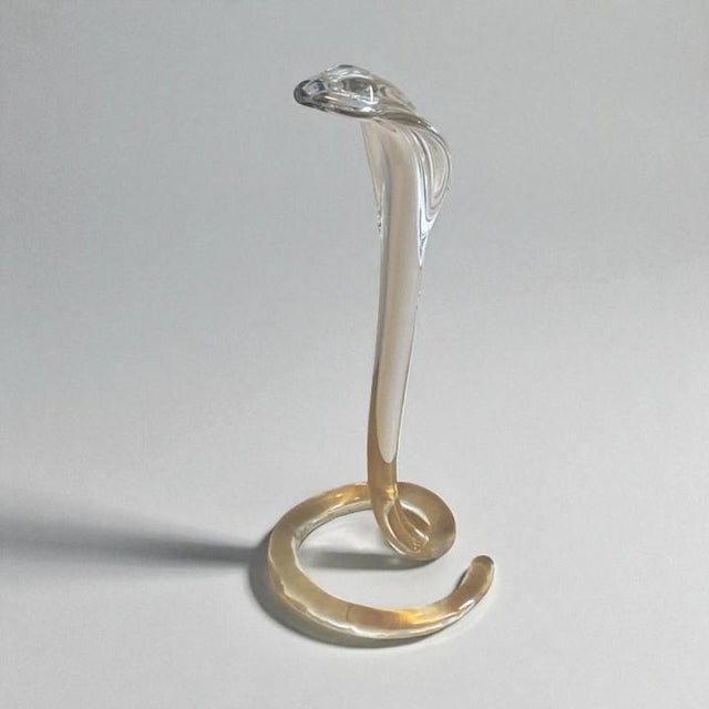 1980s Daum France Crystal Standing Hooded Cobra Snake Sculpture (Large: 16.5”, Clear, Vintage, 1980s) For Sale - Image 5 of 18