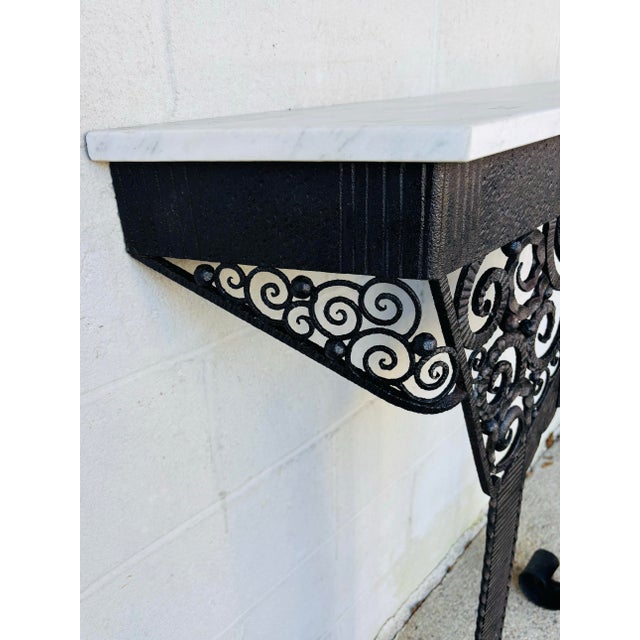 Black 1920s French Art Deco Textured Iron Marble Top Console Table For Sale - Image 8 of 8