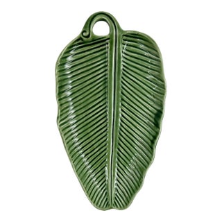 Vintage Green Ceramic Leaf Serving Tray Dish Mid Century Tropical Banana Leaf For Sale