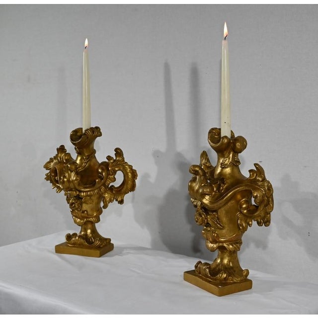 Florentine Fire Pot Candleholders in Golden Linden, Late 18th Century, Set of 2 For Sale - Image 3 of 18