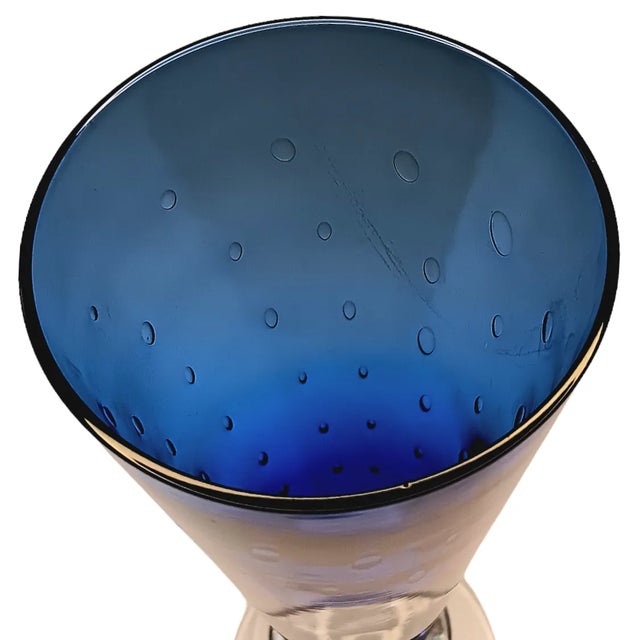 Cobalt Blue Beer Pilsner Cocktail Glasses Handblown With Bubbles Clear Bases- Set of 5 For Sale In Austin - Image 6 of 11