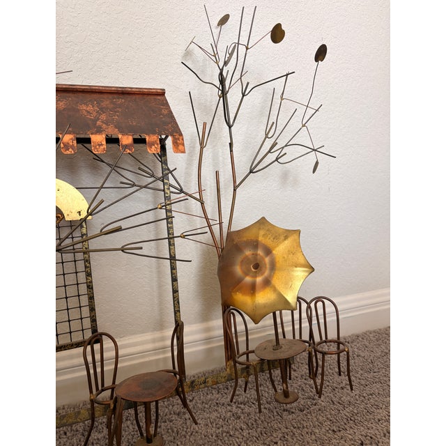 Brutalist Signed Curtis Jere Brutalist Café Street Scene Wall Sculpture, Copper & Brass, C. 1970s For Sale - Image 3 of 12