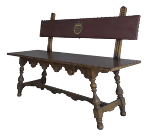 Antique Spanish Renaissance Revival Carved Wood Hall Bench