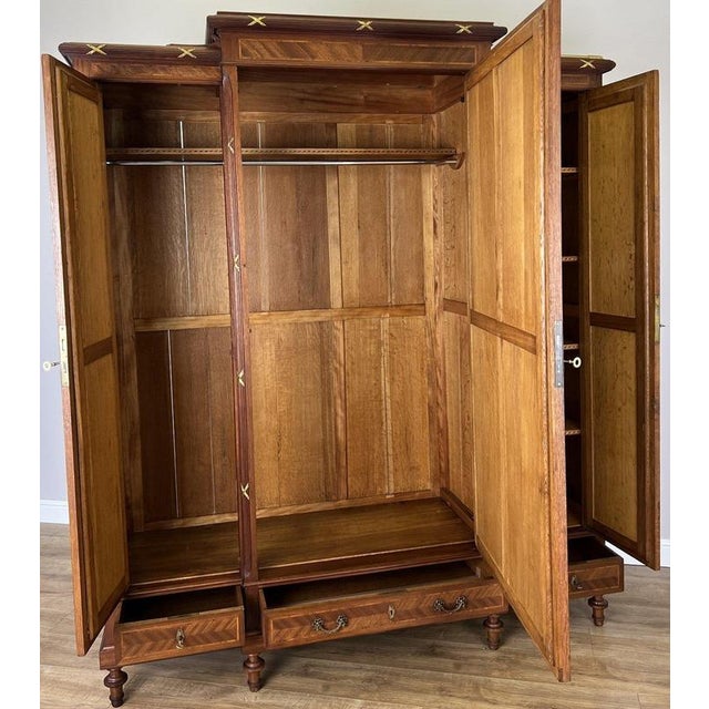 Wardrobe Antique French Style Three Door Inlaid Burr Mirrored Armoire Lot 6163 For Sale - Image 13 of 14